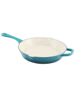 Crock Pot Artisan 12 in. Round Enameled Cast Iron Skillet in Teal Ombre