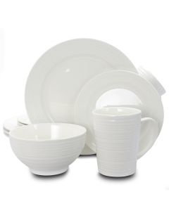 Gibson Home Amelia Court 16 Piece Dinnerware Set in White  Embossed
