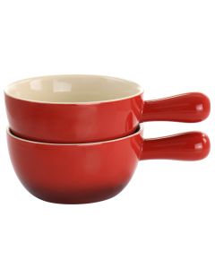 Crock Pot 2 Piece Stoneware 22oz Soup Bowl Set with Long Handle in Gradient Red