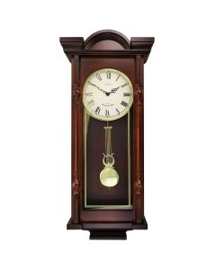 Bedford Clock Collection Grand 31 Inch Chiming Pendulum Wall Clock in Antique Mahogany Cherry Finish