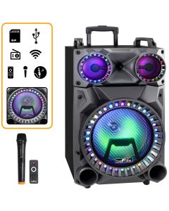 beFree Sound Rechargeable 12 Inch Bluetooth Portable Party Speaker with Party Lights, FM Radio and USB/TF Inputs