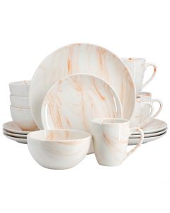 Elama Fine Marble 16 Piece Porcelain Dinnerware Set in Orange