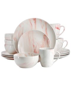 Elama Fine Marble 16 Piece Porcelain Dinnerware Set in Red