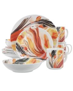 Elama Tulip Fields 16 Piece Round Porcelain Dinnerware Set