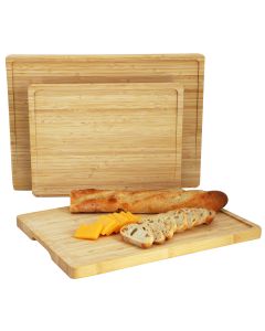 MegaChef 3 Piece Bamboo Cutting, Prep and Serving Boards with Slanted Juice Groove