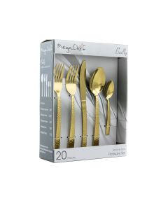 MegaChef Baily 20 Piece Flatware Utensil Set, Stainless Steel Silverware Metal Service for 4 in Gold
