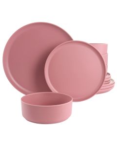 Gibson Home Canyon Crest 12 Piece Round Melamine Dinnerware Set in Pink
