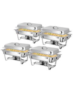 MegaChef 9.5 Quart Stackable Stainless Steel Professional Chafing Dish/Food Warmer/Buffet Server Serving Trays, Set of 4