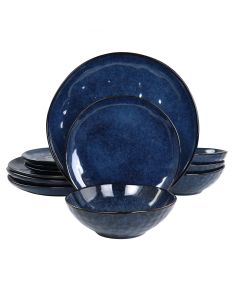 Elama Samara 12 Piece Stoneware Dinnerware Set in Blue