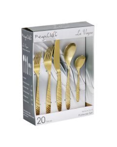 Megachef La Vague 20 Piece Flatware Utensil Set, Stainless Steel Silverware Metal Service for 4 in Matte Gold